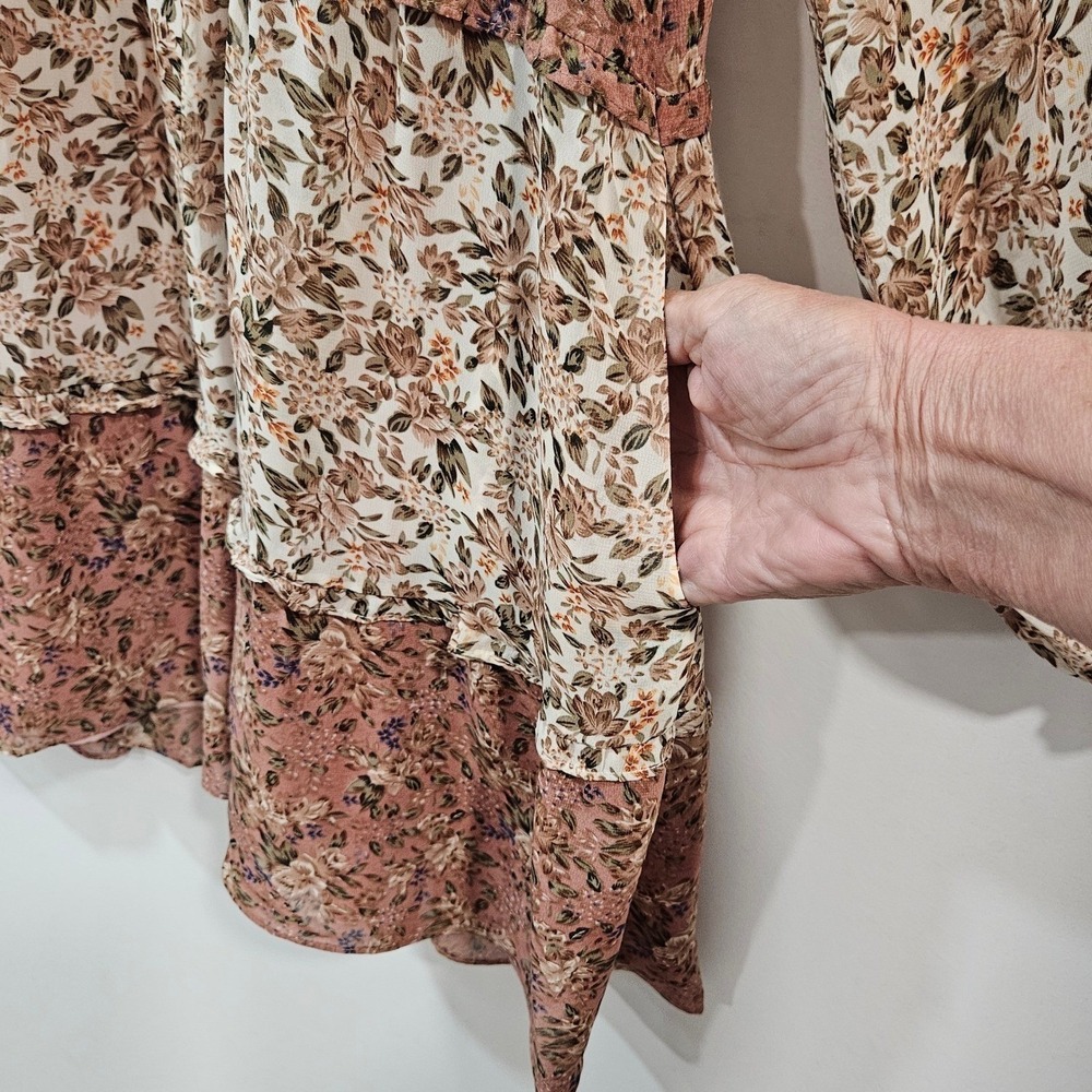 Show Me Your Mumu Birdie Dress Tiered Boho Cottage L Floral Pink Sheer Peasant - Picture 8 of 15